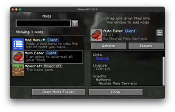 Minecraft Mod : Auto Eater 1